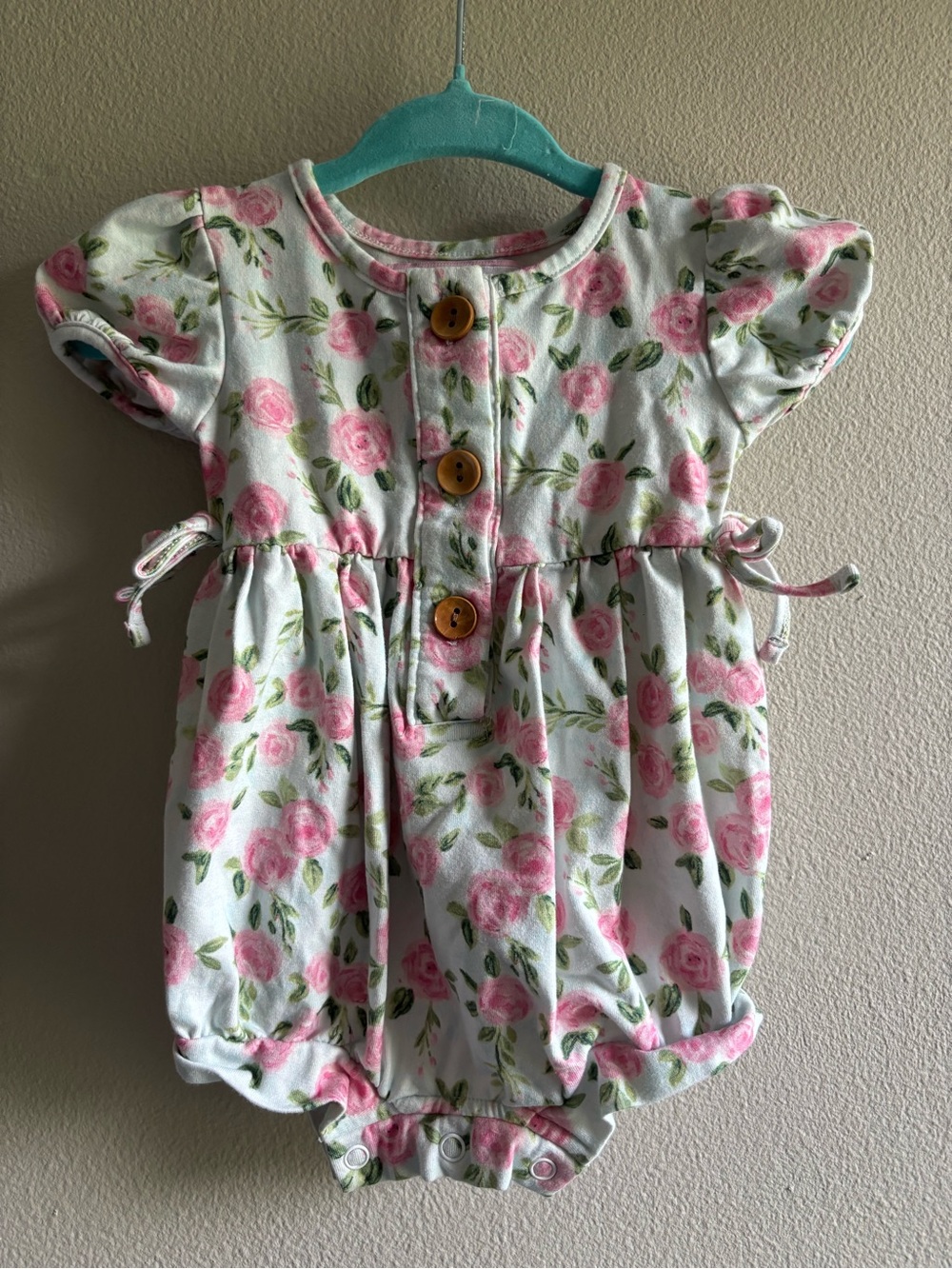 SweetHoney Mint Pink Rose Floral Baby Girl One-Piece Bodysuit Cotton